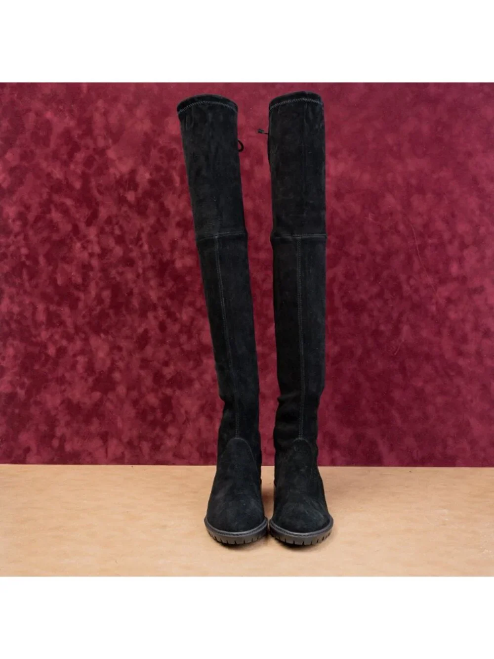 Stuart Weitzman Women Flexible City Back Lace Black Suede OTK Fashion Boots sz 8